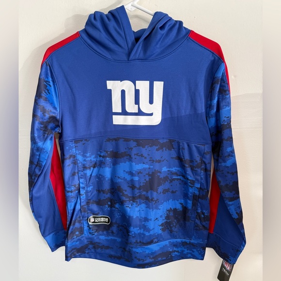 NWT NFL New York Giants Youth Blue Hoodie Sweatshirt Size Medium 10/12 - Picture 1 of 7